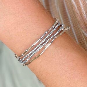 Silver Stretch Bracelet Stack for Women Dainty Beaded Bracelet Set Minimalist Jewelry Gift Idea for Sister Birthday Present Special Handmade