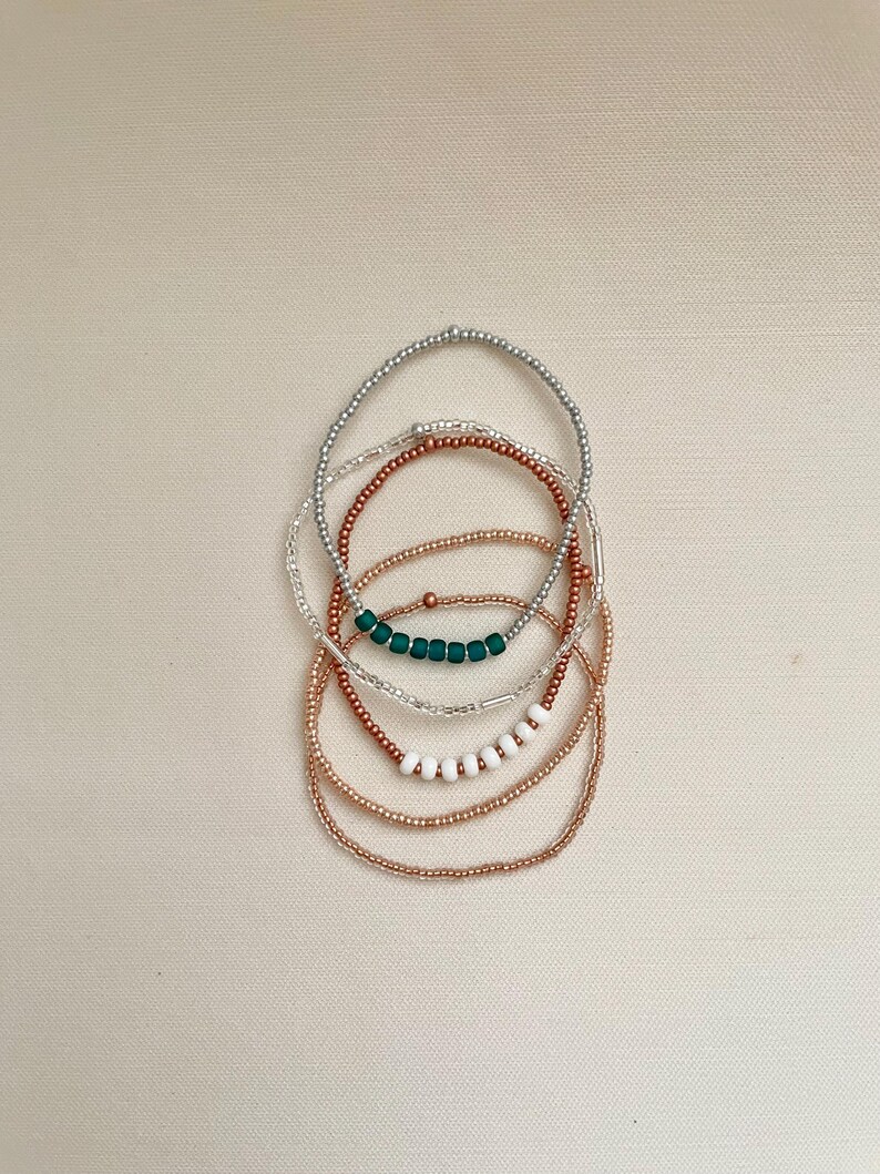 Beaded Stretch Bracelet Set Seed Bead Bracelet Stack Jewelry for Travel Boho Bead Bracelet Casual Jewelry for Work Simple Bracelet Handmade image 14