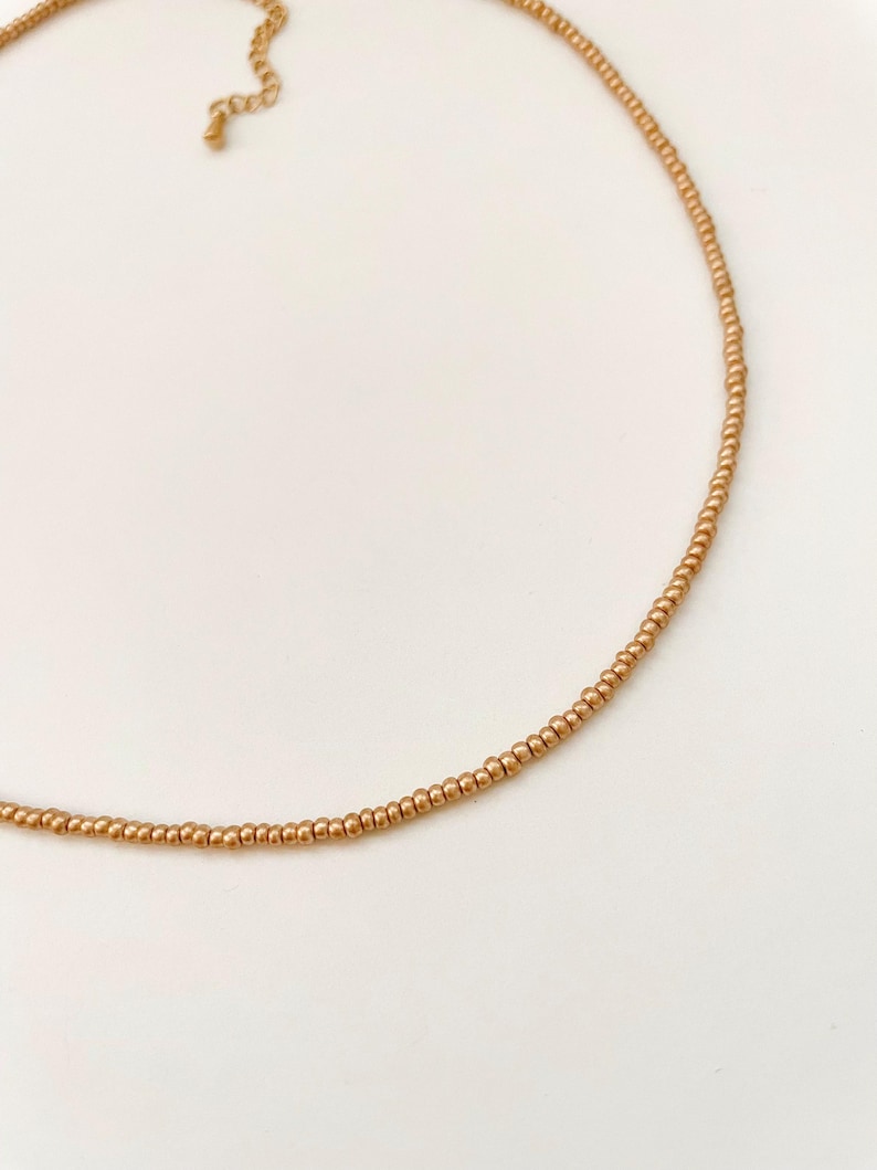 Gold Seed Bead Necklace Dainty Layering Jewelry for Women Minimalist Gold Choker Delicate Handmade Boho Necklace Matte Gold Necklace Beaded image 4