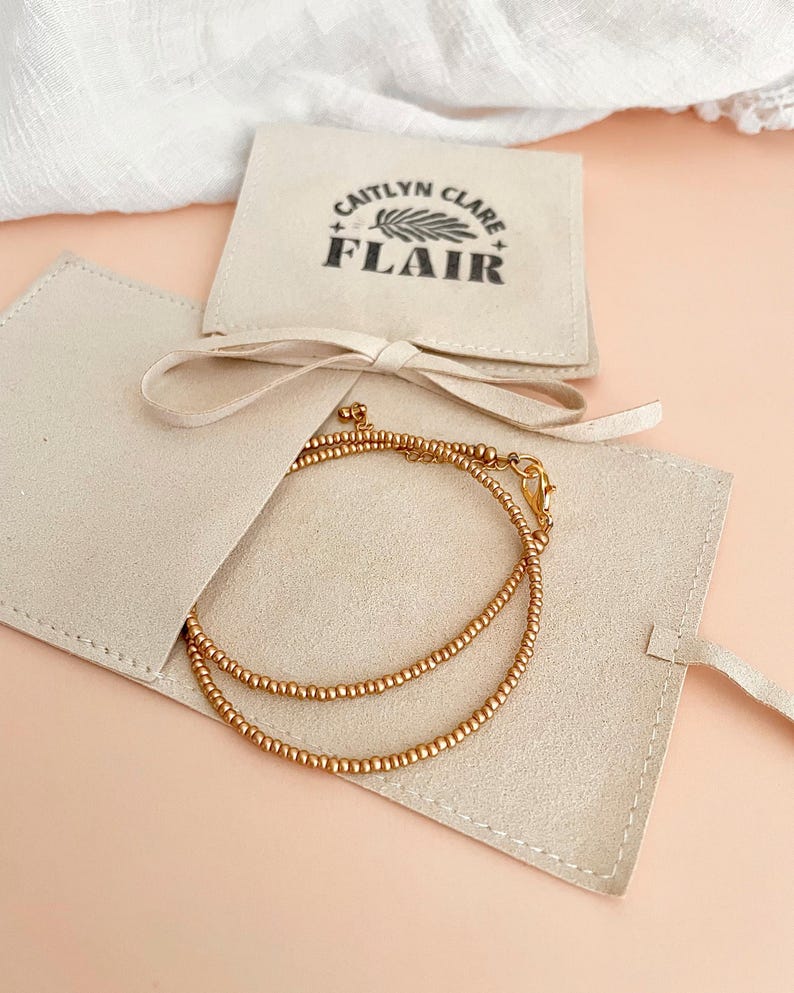 Gold Seed Bead Necklace Dainty Layering Jewelry for Women Minimalist Gold Choker Delicate Handmade Boho Necklace Matte Gold Necklace Beaded Include Gift Pouch