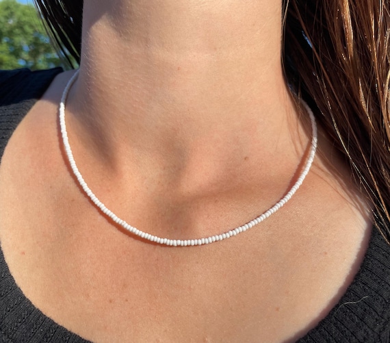 Surfer Girl Necklace White Seed Bead Necklace Beach Necklace for
