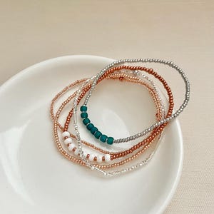 Beaded Stretch Bracelet Set Seed Bead Bracelet Stack Jewelry for Travel Boho Bead Bracelet Casual Jewelry for Work Simple Bracelet Handmade image 11