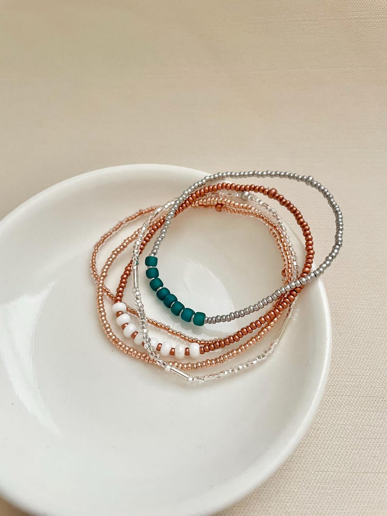 Beaded Stretch Bracelet Set Seed Bead Bracelet Stack Jewelry for Travel Boho Bead Bracelet Casual Jewelry for Work Simple Bracelet Handmade image 11