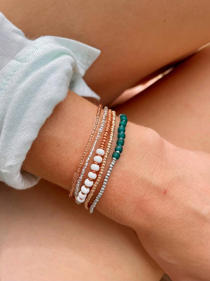 Beaded Stretch Bracelet Set Seed Bead Bracelet Stack Jewelry for Travel Boho Bead Bracelet Casual Jewelry for Work Simple Bracelet Handmade image 6
