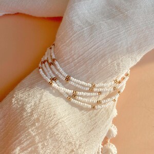 White and Gold Seed Bead Bracelet Stackable Stretchy Bracelet Minimalist Bead Bracelets Dainty Layering Beaded Boho Bracelet Set for Women image 12