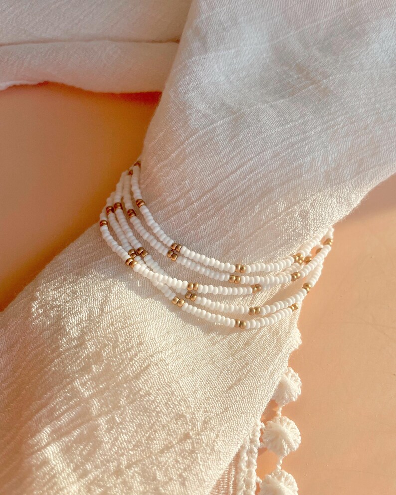 White and Gold Seed Bead Bracelet Stackable Stretchy Bracelet Minimalist Bead Bracelets Dainty Layering Beaded Boho Bracelet Set for Women image 12