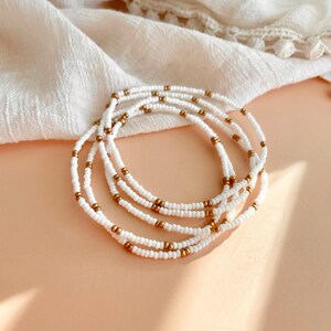White and Gold Seed Bead Bracelet Stackable Stretchy Bracelet Minimalist Bead Bracelets Dainty Layering Beaded Boho Bracelet Set for Women image 9