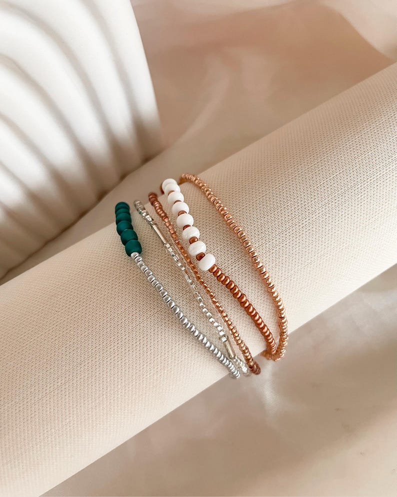Beaded Stretch Bracelet Set Seed Bead Bracelet Stack Jewelry for Travel Boho Bead Bracelet Casual Jewelry for Work Simple Bracelet Handmade image 15