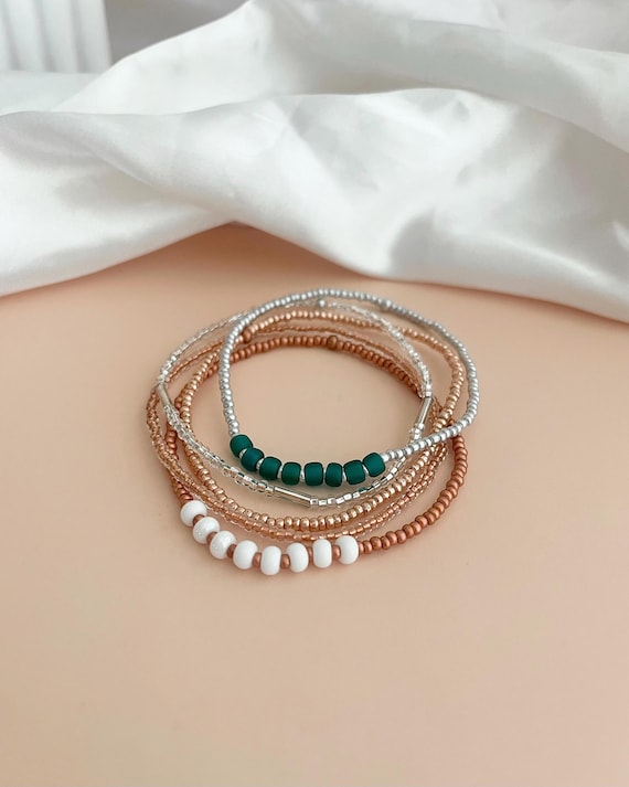 Beaded Stretch Bracelet Set Seed Bead Bracelet Stack Jewelry for Travel Boho Bead Bracelet Casual Jewelry for Work Simple Bracelet Handmade