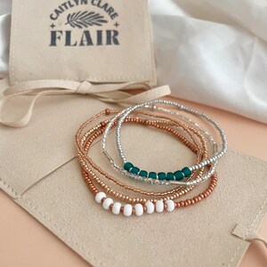 Beaded Stretch Bracelet Set Seed Bead Bracelet Stack Jewelry for Travel Boho Bead Bracelet Casual Jewelry for Work Simple Bracelet Handmade Include Gift Pouch