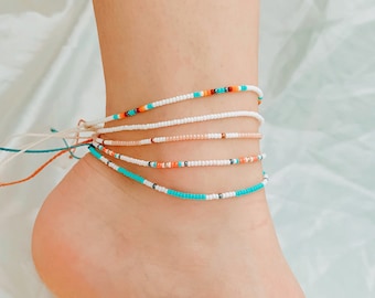 Beaded Anklet, Adjustable Anklet, Waterproof Anklet, Seed Bead Anklet, Ankle Bracelet, Beachy Anklet, Anklet for Women, Hamdmade