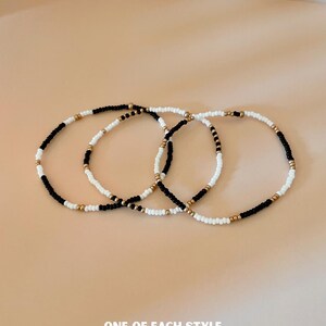 Set of 3 Black, Gold and White Stretchy Beaded Bracelets
