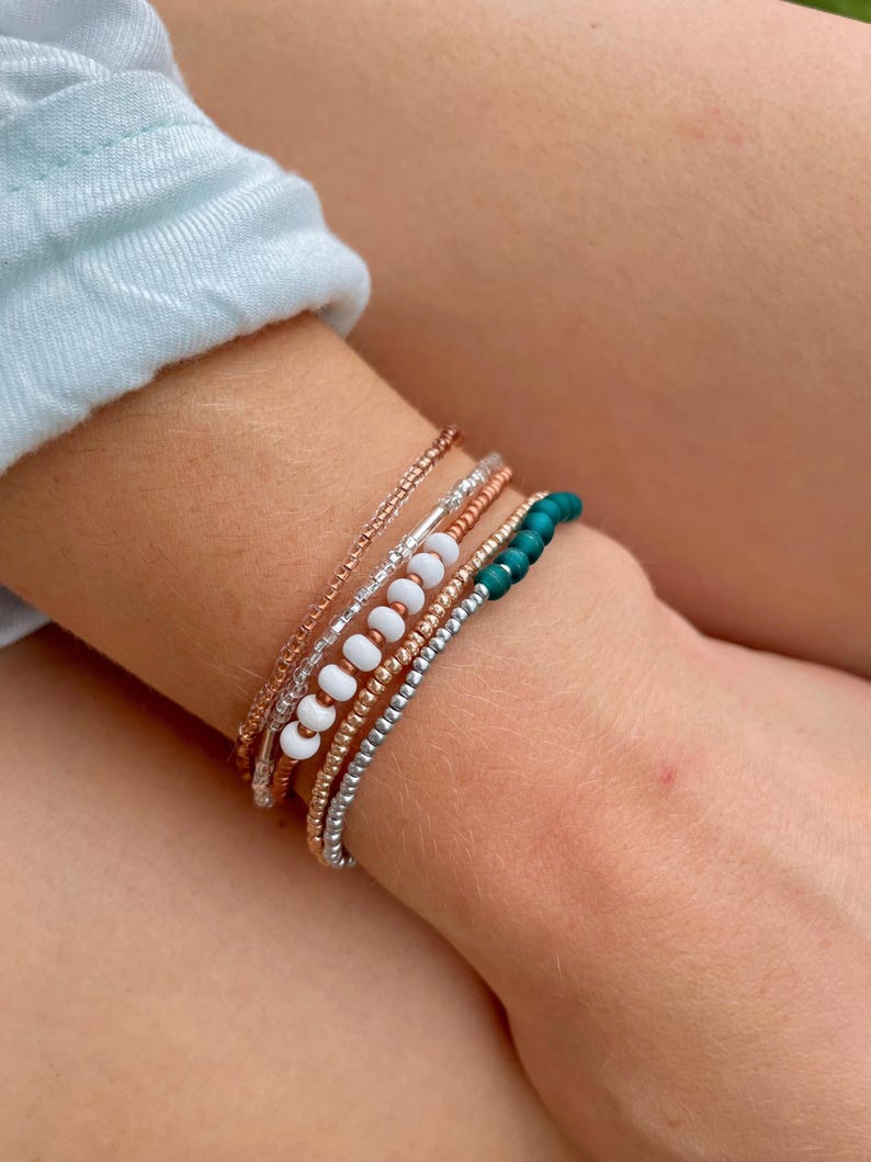 Beaded Stretch Bracelet Set Seed Bead Bracelet Stack Jewelry for Travel Boho Bead Bracelet Casual Jewelry for Work Simple Bracelet Handmade image 5