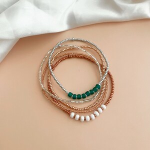 Beaded Stretch Bracelet Set Seed Bead Bracelet Stack Jewelry for Travel Boho Bead Bracelet Casual Jewelry for Work Simple Bracelet Handmade image 7