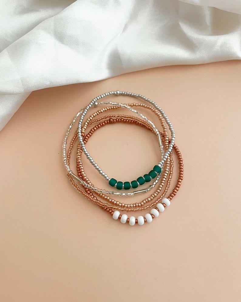 Beaded Stretch Bracelet Set Seed Bead Bracelet Stack Jewelry for Travel Boho Bead Bracelet Casual Jewelry for Work Simple Bracelet Handmade image 7