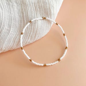 White and Gold Seed Bead Bracelet Stackable Stretchy Bracelet Minimalist Bead Bracelets Dainty Layering Beaded Boho Bracelet Set for Women image 8