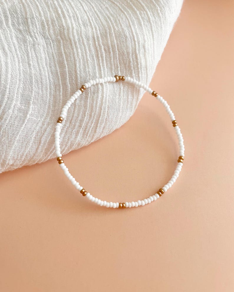 White and Gold Seed Bead Bracelet Stackable Stretchy Bracelet Minimalist Bead Bracelets Dainty Layering Beaded Boho Bracelet Set for Women image 8