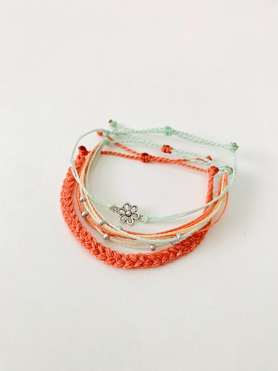 Flower Bracelet Set Pura Vida Style Bracelet Surf Bracelet String Bracelet Adjustable Bracelet Stackable Bracelet Handmade Etsy UK