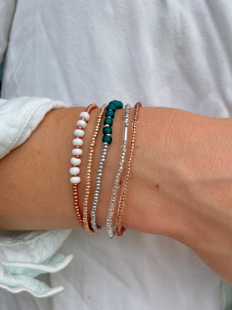 Beaded Stretch Bracelet Set Seed Bead Bracelet Stack Jewelry for Travel Boho Bead Bracelet Casual Jewelry for Work Simple Bracelet Handmade image 2
