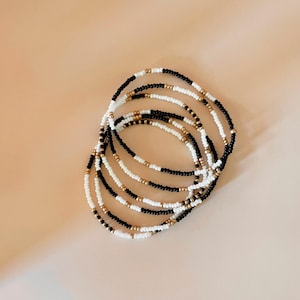 Tiny Beaded Stretch Bracelet Set Gold and Black College Graduation Gift Boho Jewelry Stacking Elastic Bracelet Grad Gift for Her Handmade image 8