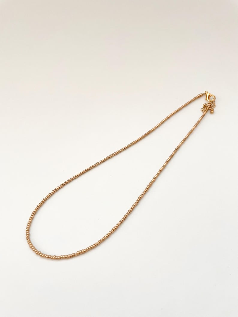 Gold Seed Bead Necklace Dainty Layering Jewelry for Women Minimalist Gold Choker Delicate Handmade Boho Necklace Matte Gold Necklace Beaded image 5