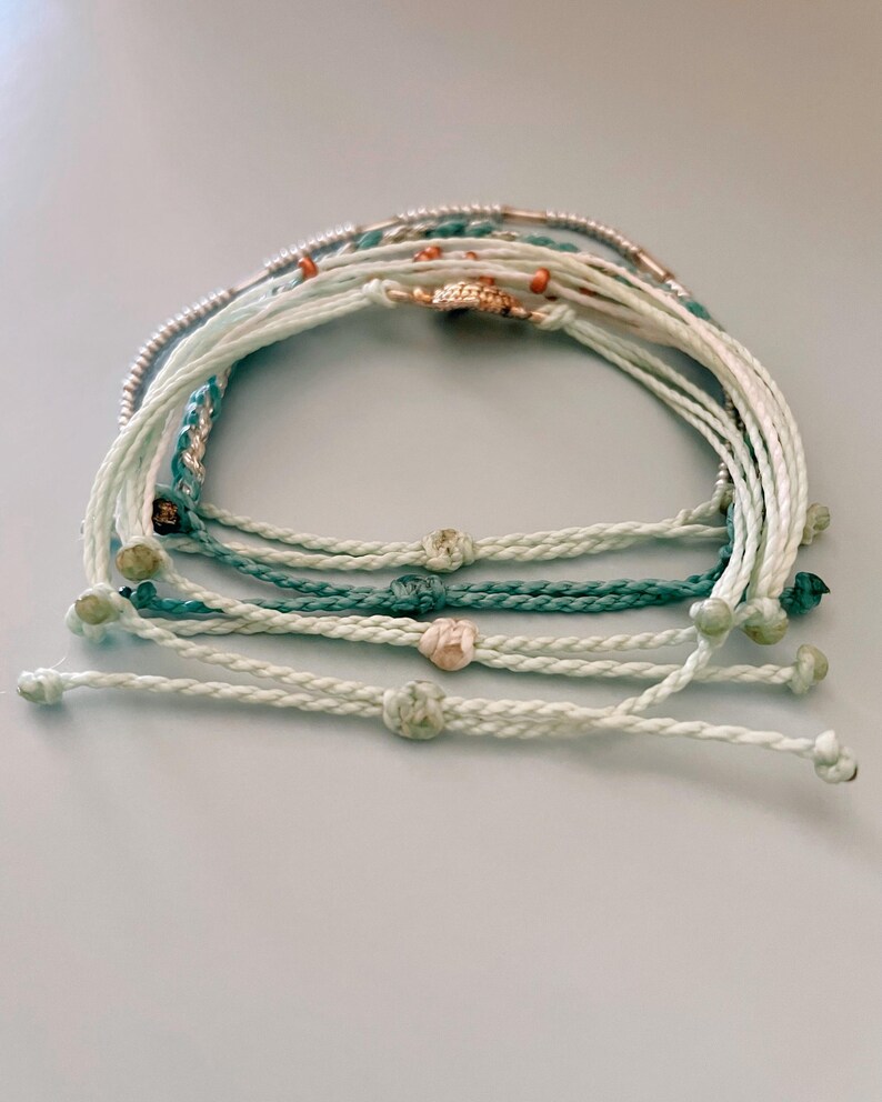 Beach Bracelet Set Adjustable String Turtle Charm Ocean Theme Braided Beaded Summer Bracelet Turquoise Coastal Style Design Vacation Jewelry image 6