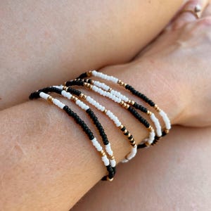 Tiny Beaded Stretch Bracelet Set Gold and Black College Graduation Gift Boho Jewelry Stacking Elastic Bracelet Grad Gift for Her Handmade image 7