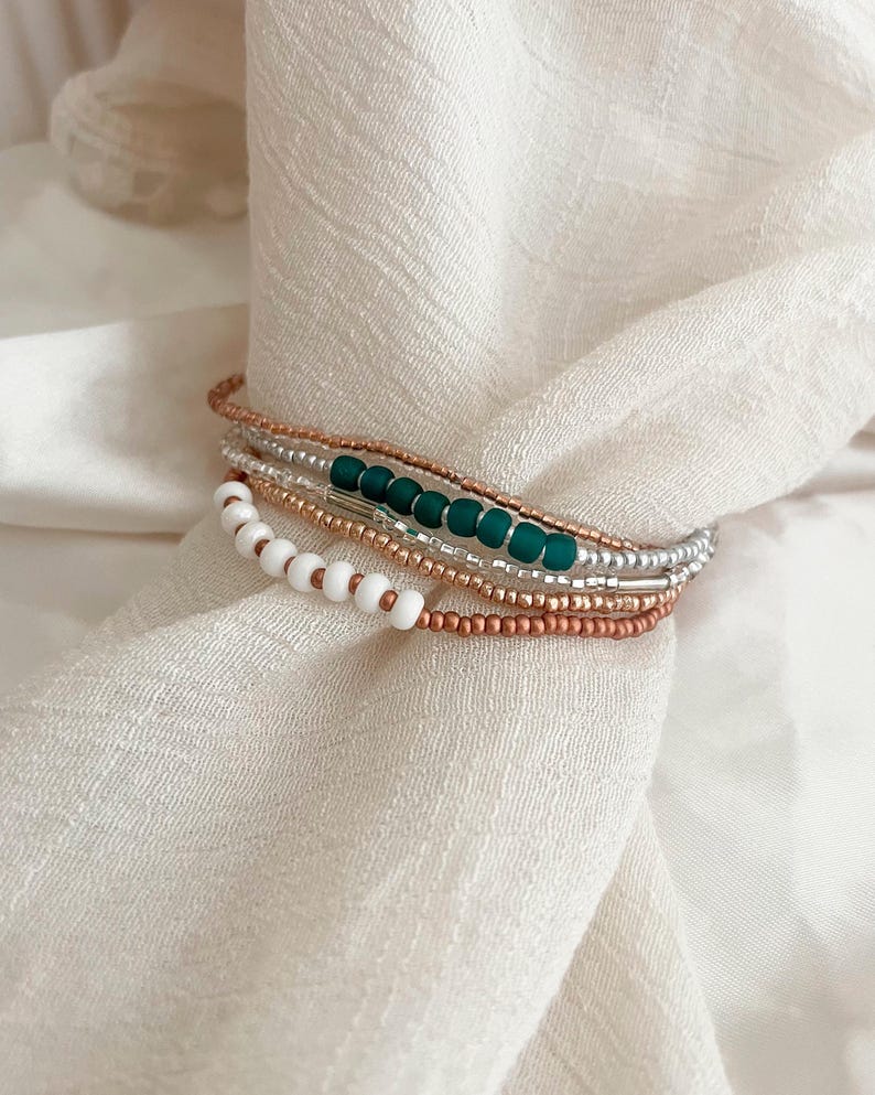 Beaded Stretch Bracelet Set Seed Bead Bracelet Stack Jewelry for Travel Boho Bead Bracelet Casual Jewelry for Work Simple Bracelet Handmade image 4