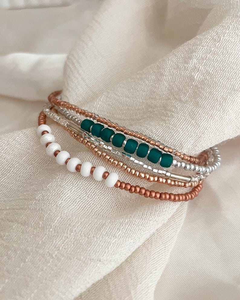 Beaded Stretch Bracelet Set Seed Bead Bracelet Stack Jewelry for Travel Boho Bead Bracelet Casual Jewelry for Work Simple Bracelet Handmade image 8