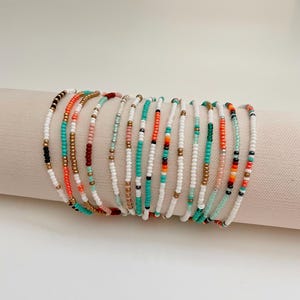 Summer Beach Bracelet Seed Bead Collection Boho Fashion Essential Delicate Glass Design Stretch Band Casual Style Stacking Set Layering Piece Multiple Colors Available Custom Size Options Handmade Jewelry Perfect Vacation Accessory