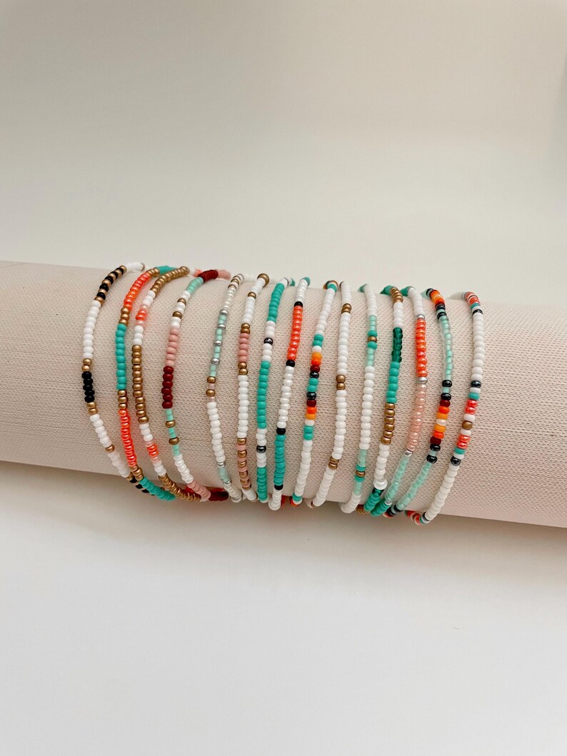 Summer Beach Bracelet Seed Bead Collection Boho Fashion Essential Delicate Glass Design Stretch Band Casual Style Stacking Set Layering Piece Multiple Colors Available Custom Size Options Handmade Jewelry Perfect Vacation Accessory