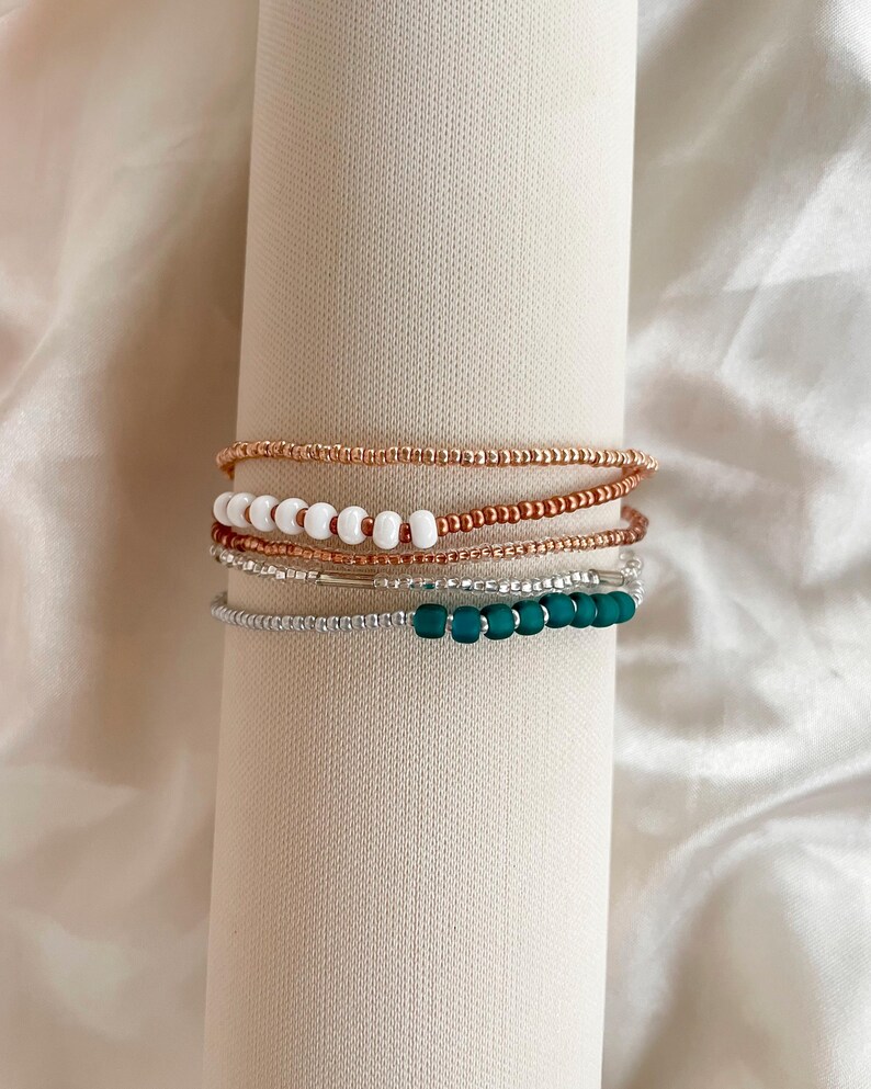 Beaded Stretch Bracelet Set Seed Bead Bracelet Stack Jewelry for Travel Boho Bead Bracelet Casual Jewelry for Work Simple Bracelet Handmade image 13