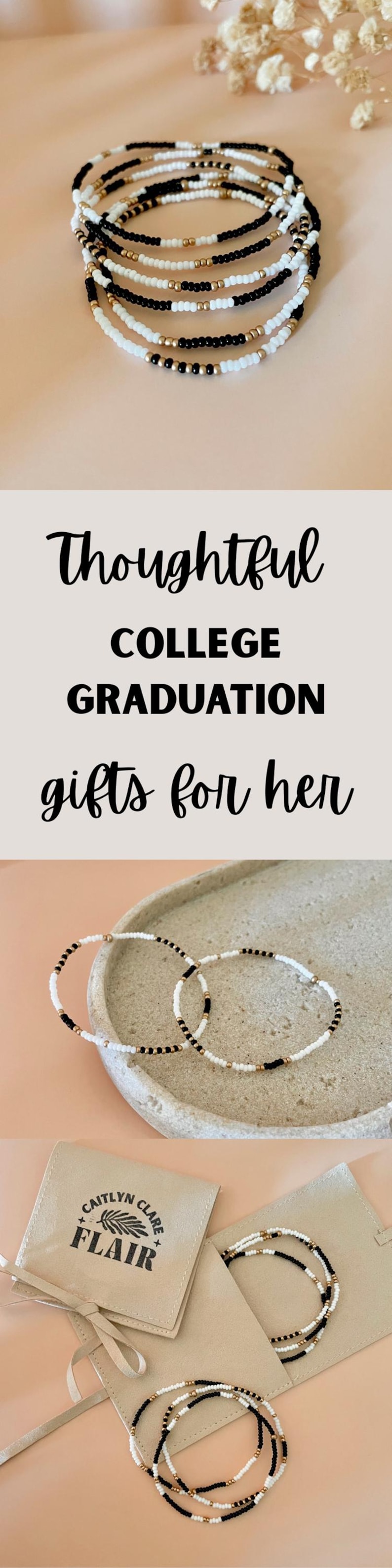 Tiny Beaded Stretch Bracelet Set Gold and Black College Graduation Gift Boho Jewelry Stacking Elastic Bracelet Grad Gift for Her Handmade image 15