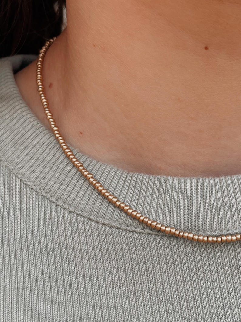 Dainty Beaded Gold Necklace Gold Seed Bead Necklace Dainty Layering Jewelry for Women Minimalist Gold Choker Delicate Handmade Boho Necklace Matte Gold Necklace Beaded