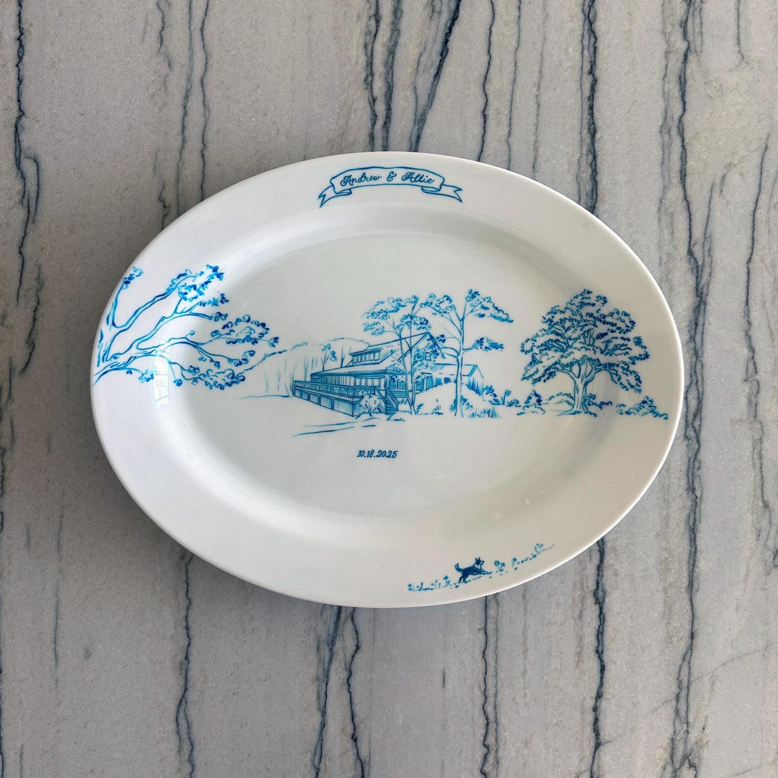 Hand Painted Custom Wedding Plate - Blue