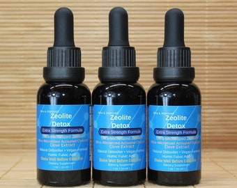 Extra Strength Liquified Zeolite in Amber Glass Bottle Size 1 Oz QTY 3, No Plastic, Liquid Detox