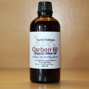 Huile d'olive Carbon 60 Buckminsterfullerène 99,99 % Pureté C60 dans une bouteille en verre ambré, taille 100 ml