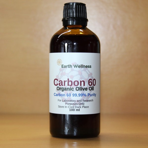 Carbon 60 Olio d'Oliva Buckminsterfullerene 99,99% Purezza C60 in Bottiglia di Vetro Ambrato, Formato 100 ml