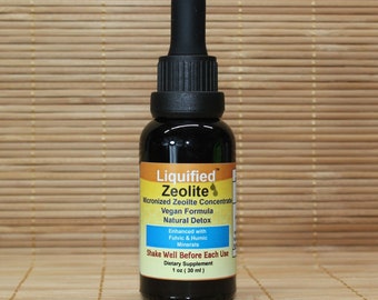 Liquified Zeolite in Amber Glass Bottle Size 1 Oz, No Plastic, Natural Liquid Detox