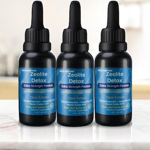 Extra Strength Liquified Zeolite METAL DETOX, Amber Glass Bottle with glass dropper, Size 1 Oz QTY 3, Liquid Detox exp 10/01/27