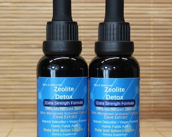 Extra Strength Liquified Zeolite in Amber Glass Bottle Size 1 Oz QTY 2, No Plastic, Liquid Detox