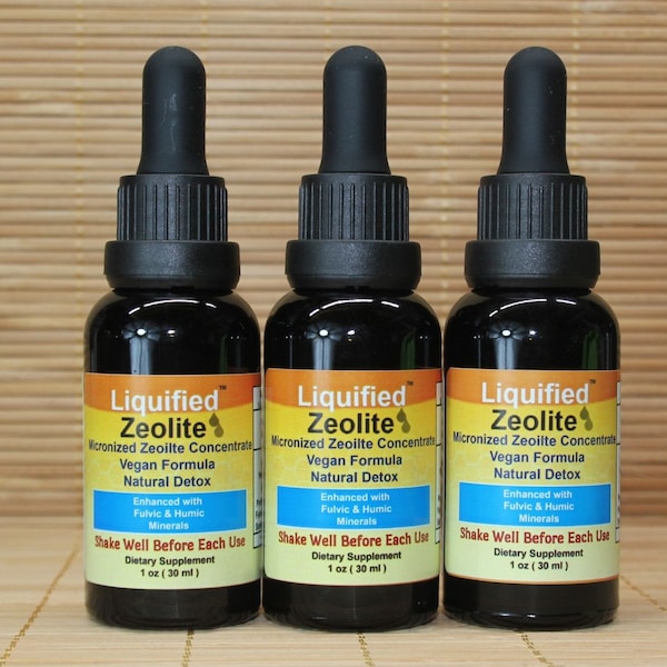 Liquified Zeolite in Amber Glass Bottle Size 1 Oz QTY 3, No Plastic, Natural Liquid Detox