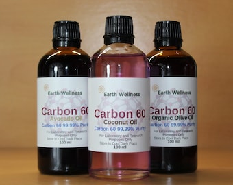 Carbon 60 Organic Coconut Oil Buckminsterfullerene 99.99% Purity C60 in Amber Glass Bottle, Size 100 ml