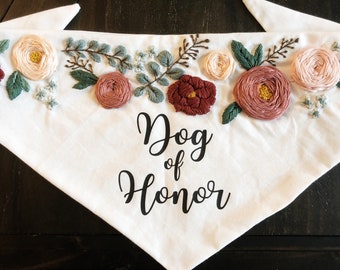 Hand Embroidered Dog of Honor Wedding Scarf