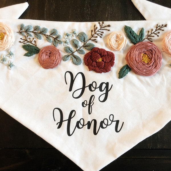 Hand Embroidered Dog of Honor Wedding Scarf