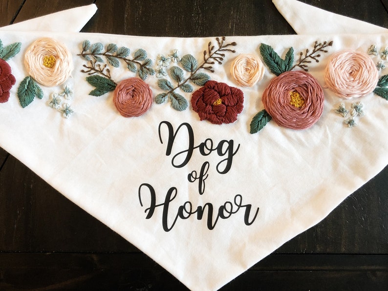 Hand Embroidered Dog of Honor Wedding Scarf image 1