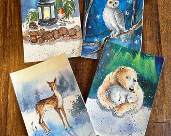 Original Watercolor Postcards Winter’s Tale, 4”x6”, each