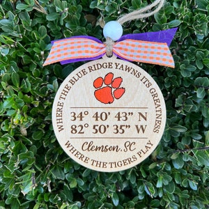 Clemson Death Valley Coorindinates Ornament - Officially licensed by the CLC Community Connect Program