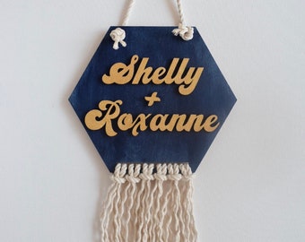 Roommates Personalized Dorm Room Macrame Door Hanger- Roomies!