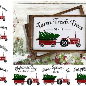 Farmhouse Christmas Tractor And Trees SVG Digital Design Bundle Cut File for Cricut & Silhouette